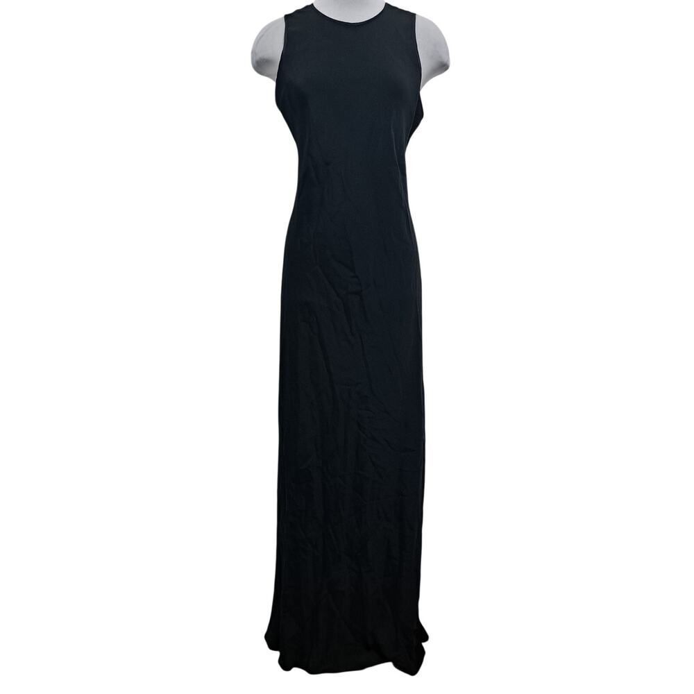 Vintage Melinda Eng Silk Y2K Preppy Glam Minimalist Goth Maxi Dress Med Black